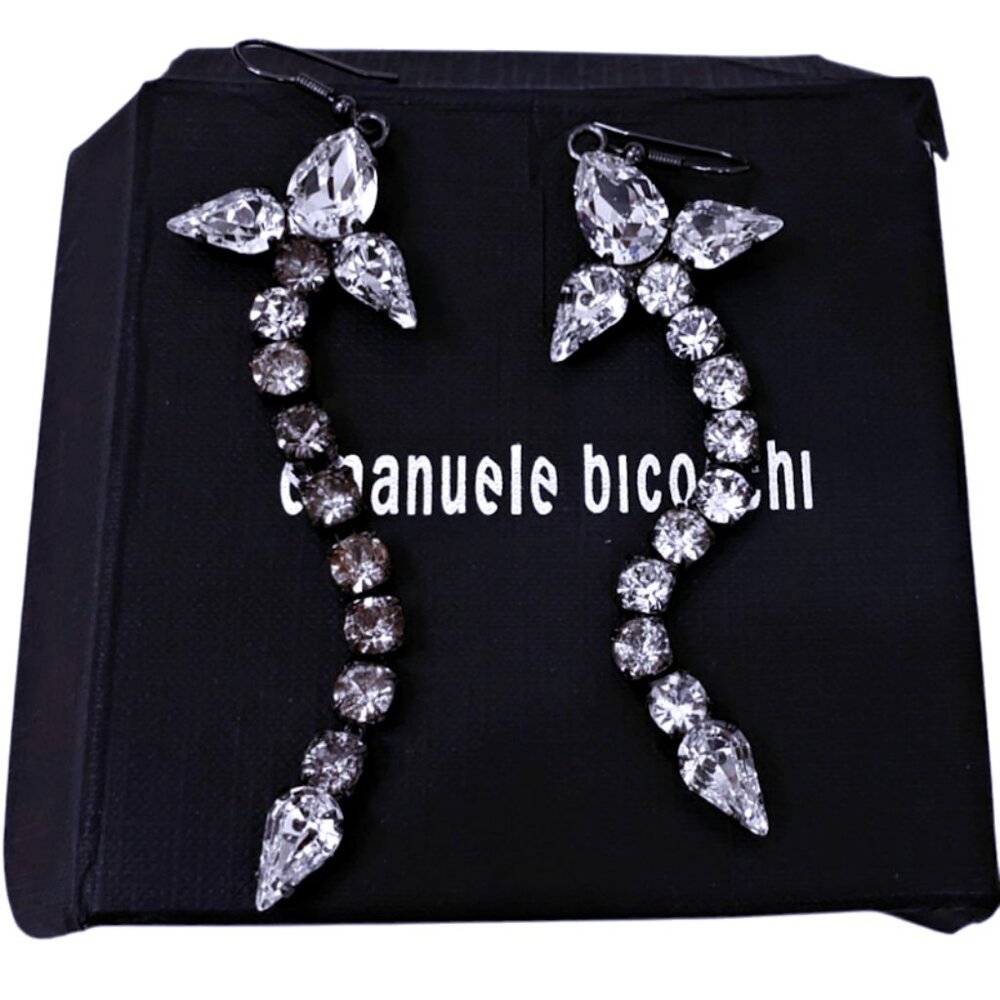 EMANUELE BICOCCHI Italy Sterling Silver & Rhinestone Dangle Earrings